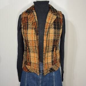 Maxine Stotts Brown/Black Plaid Tweed Vest Size S